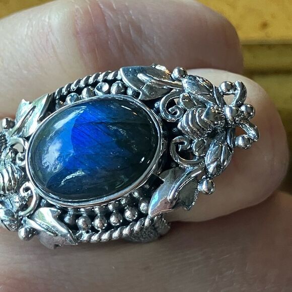 Natural Labradorite Sterling Silver Bumblebee Ring Size 7 - Picture 2 of 8